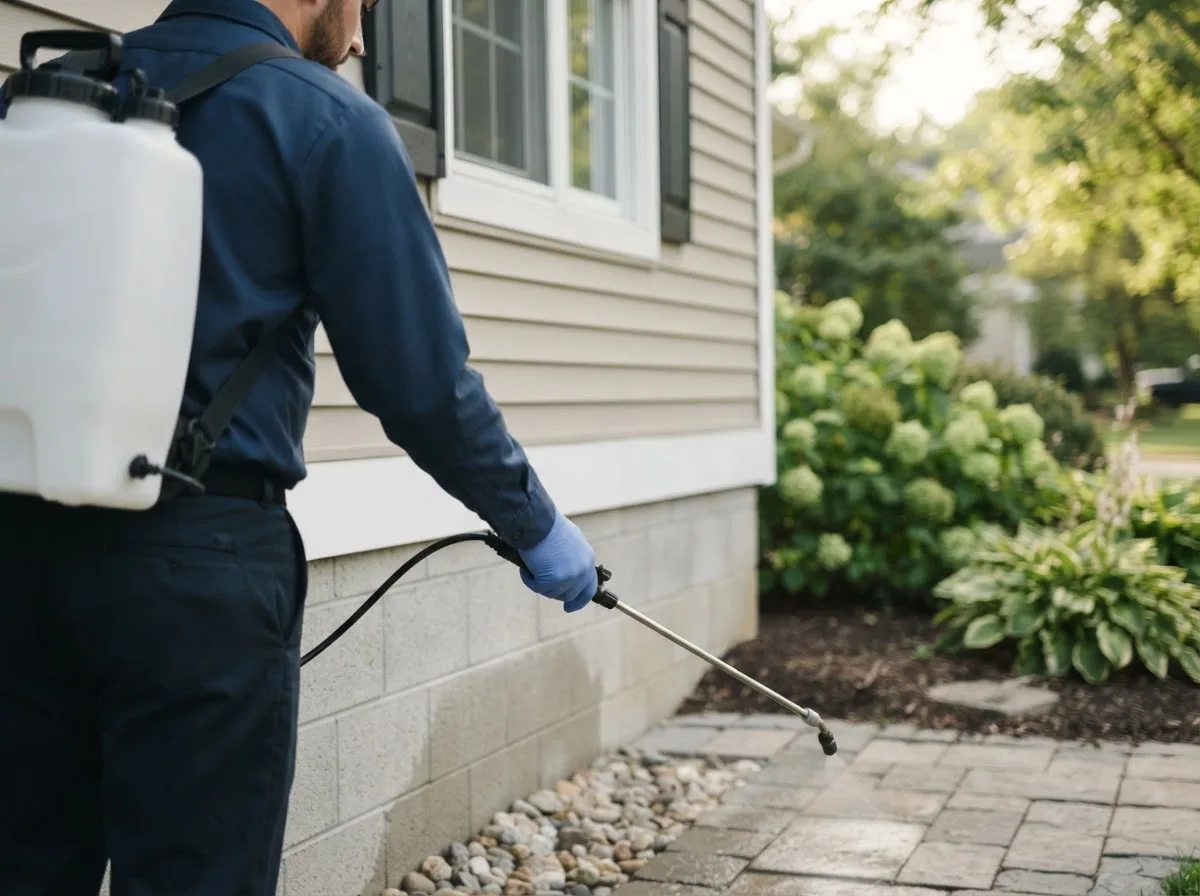 Pest control technician inspecting a home in Shiloh, OH